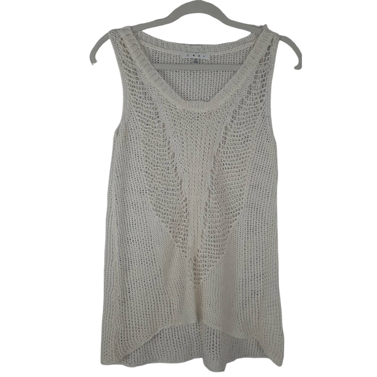 Cabi 694 Linen Crochet Cream Sweater Women